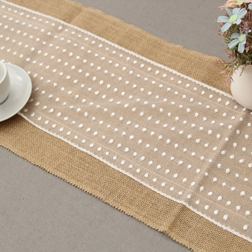 Jute Table Runner 12x108 Elegant White Burlap Lace Hessian Natural Jute Table Runner For Wedding Party Table Decoration Table Runner With Placemats Table Runners Tableclothstable Runner Set Aliexpress