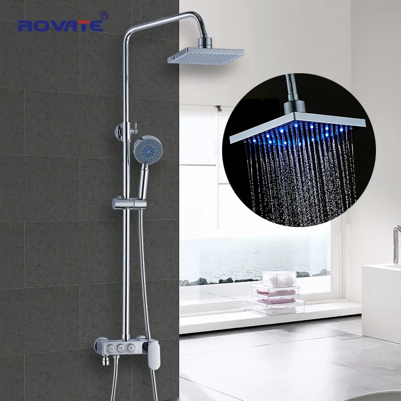 

ROVATE LED Colors Bath Shower System Bathroom Luxury shower set bathtub faucet Sets with Hand Shower Sprayer