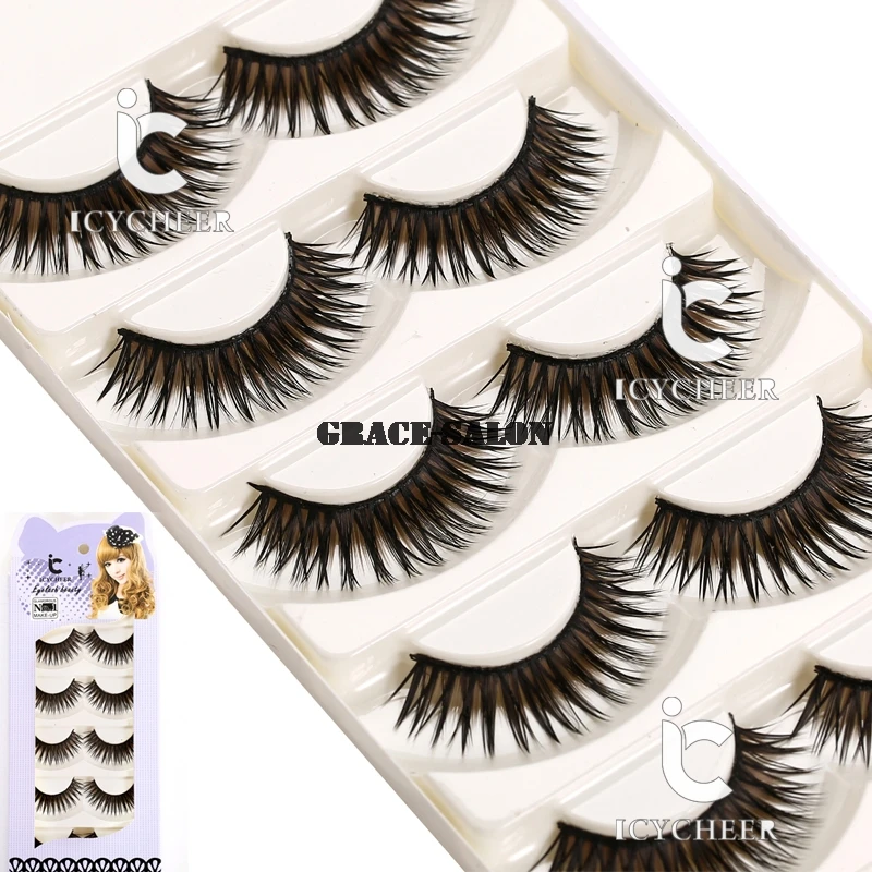 5 Pairs Brown Black Color False Eyelashes Eye Extension Soft Natural