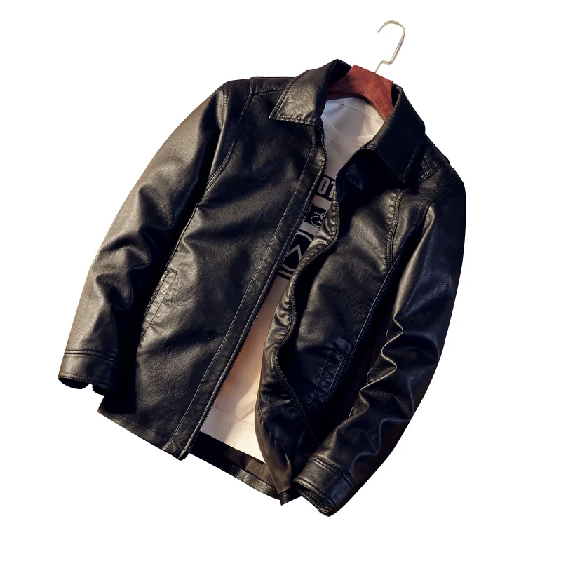  Black Mens Long Sleeve PU Leather Jackets Size 4XL Fashion Casual Men Motorcycle Coats Pure Color L
