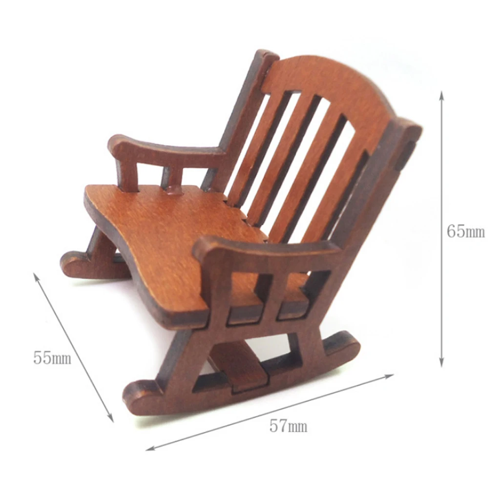 5 Pieces Dollhouse Miniature Wood Rocking Chair Rocker Outdoor Garden Furniture Accessories