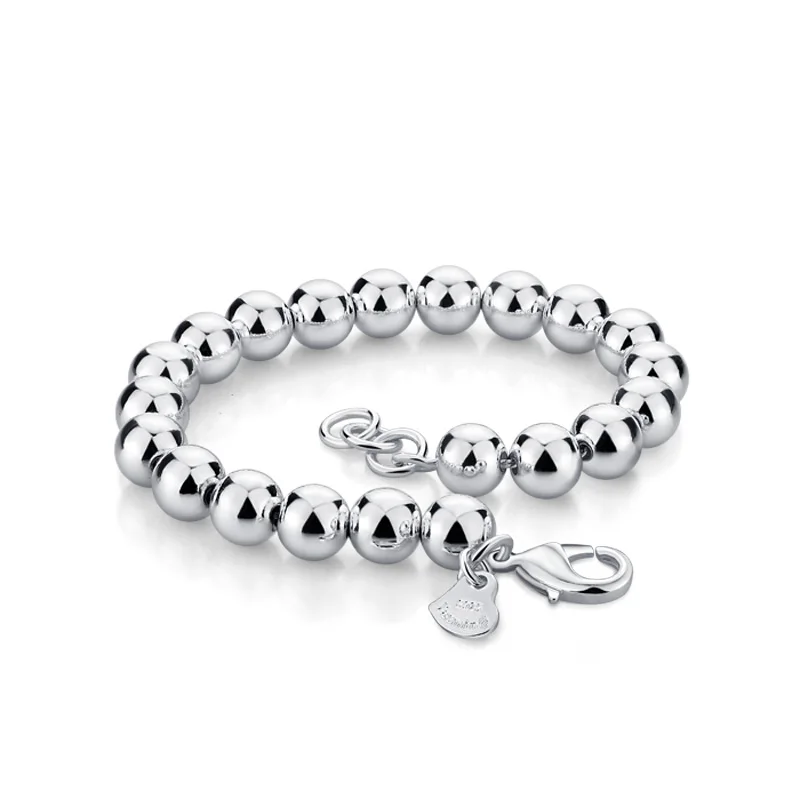 

Fashion simple 925 sterling silver bracelet Solid design 100% silver bead jewelry gift Woman / man silver bracelet 6mm/8mm/10mm
