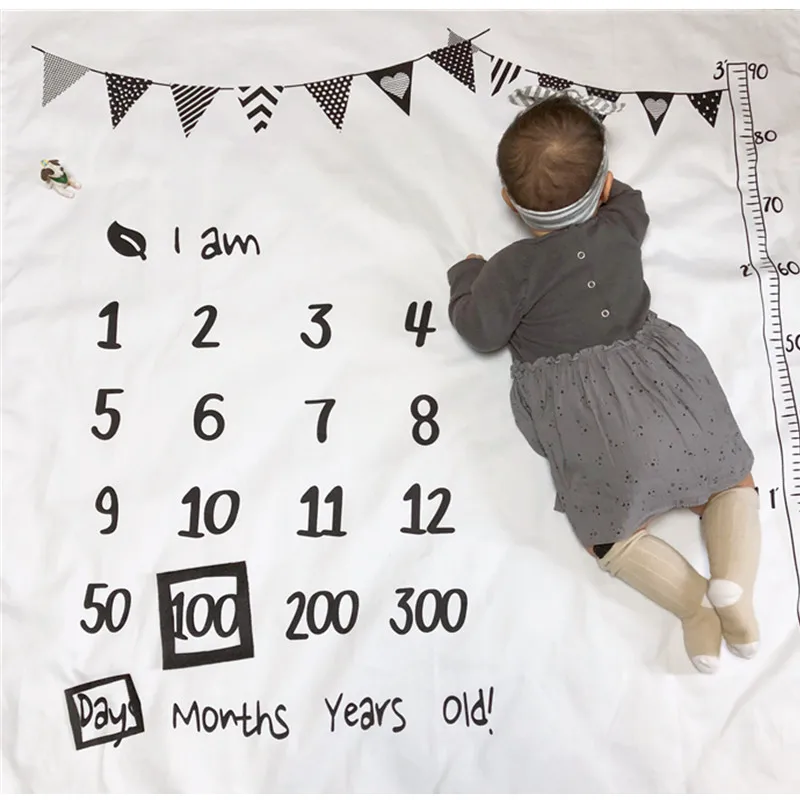 Гирлянда печать ребенка веха одеяло фотографии ежемесячный фон ткань малыш младенец дети камера фото реквизит