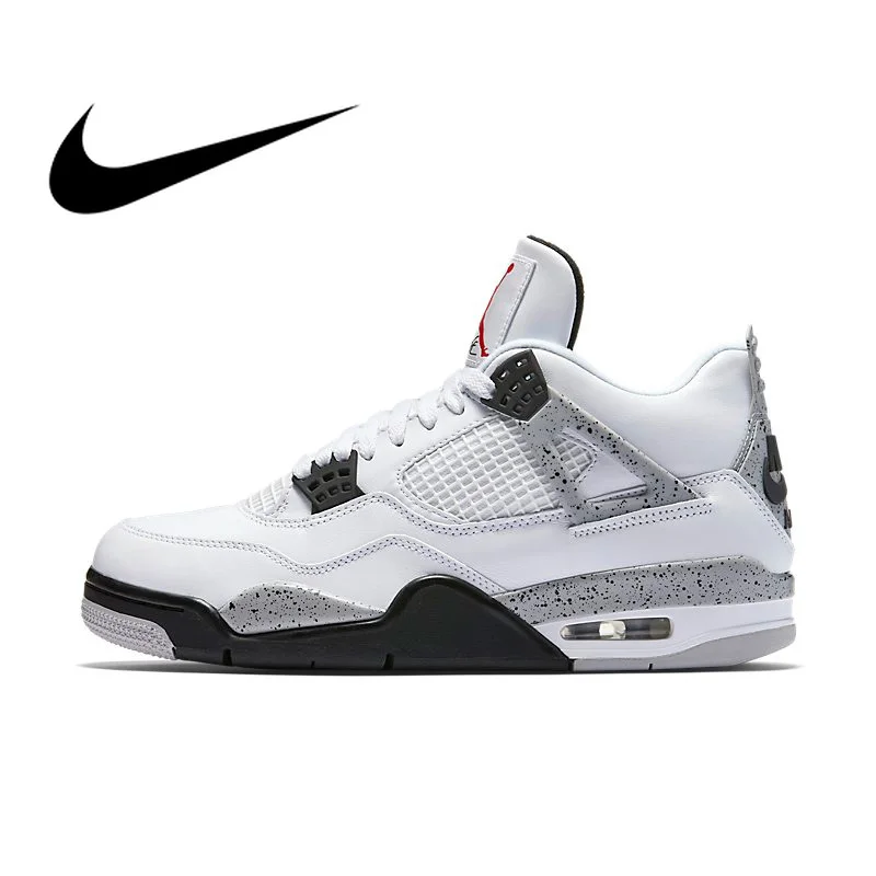 Original Authentic Nike Air Jordan 4 OG AJ4 White Cement Men's Basketball Shoes Cozy Classic Athletic Designer Footwear 840606