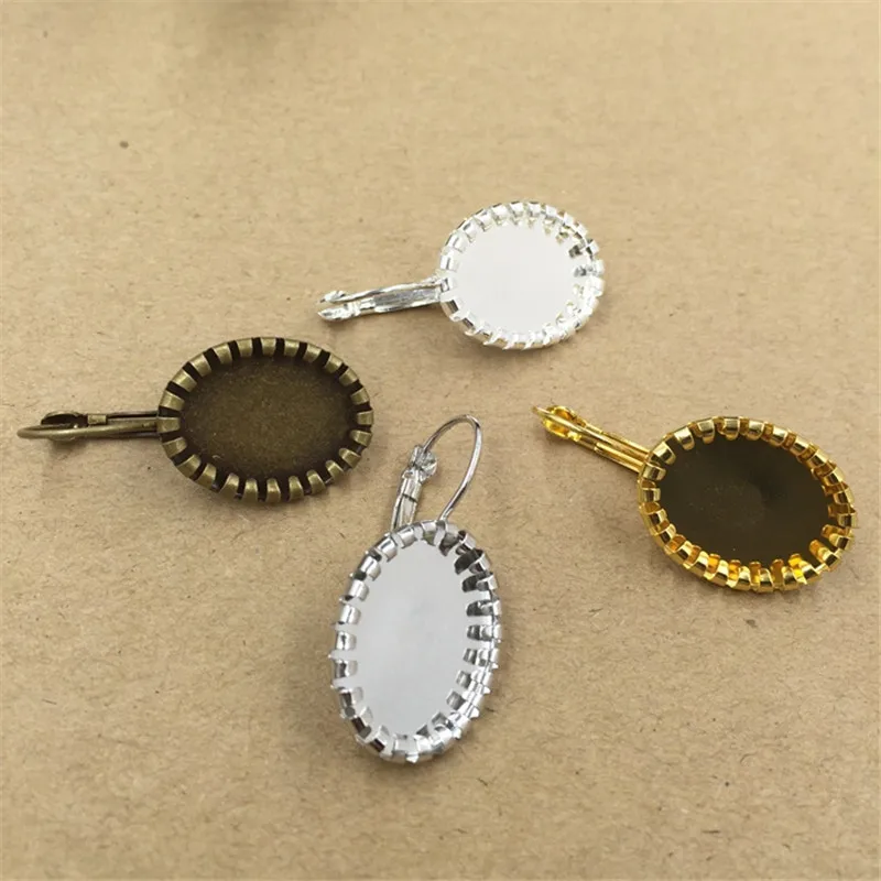 13 18mm Oval Cabochon Base 4 Colors Plated Copper Earring Blank Tray Clip Earrings Base Settings