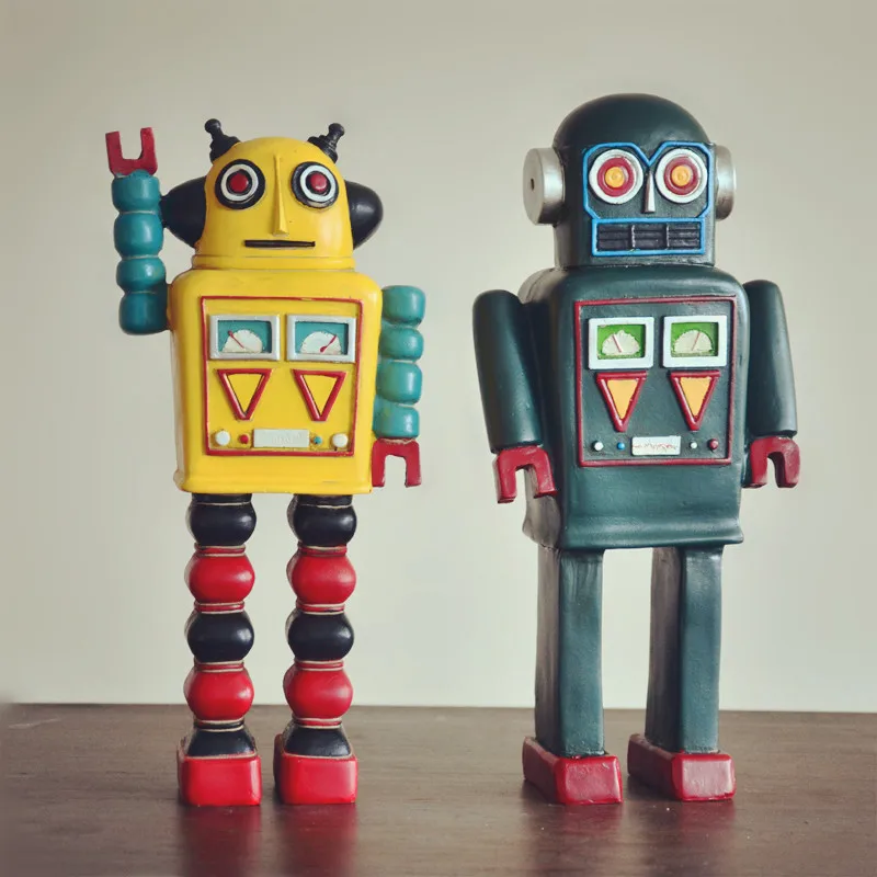 الرجعية روبوت نموذج الراتنج الزخرفية الحلي المفروشات المجوهرات في المنزل الأطفال غرفة خزانة الدعائم الإبداعية هدية الساخن بيع