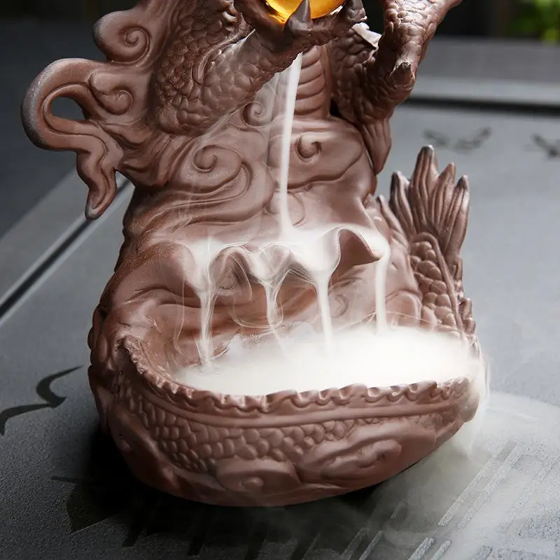 Китайский дракон керамическая курильница с обратным потоком ладан горелка дым водопад дракон ладан держатель с хрустальным шаром креативный домашний декор