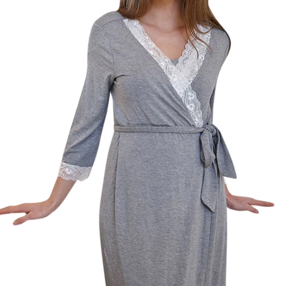 Женская кружевная Повседневная для кормления младенцев; пижамы для беременных; ночное платье; свободное удобное платье с длинными рукавами для беременных