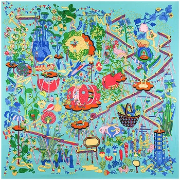 

Luxury Brand Scarf Large Square Scarves Headband Dream Garden Print 100% Silk Twill Silk Scarf For Women,2020 New Shawl Hijab