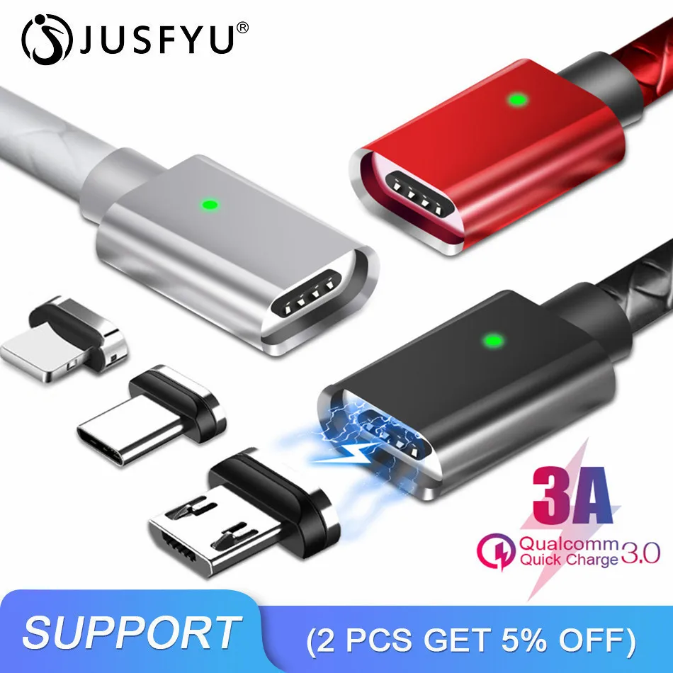 

3A Magnetic Fast Charger Charging Cable USB Micro Type C Lighting USB C Cable For iPhone 7 X Huawei P20 P30 Samsung S10 Xiaomi 9
