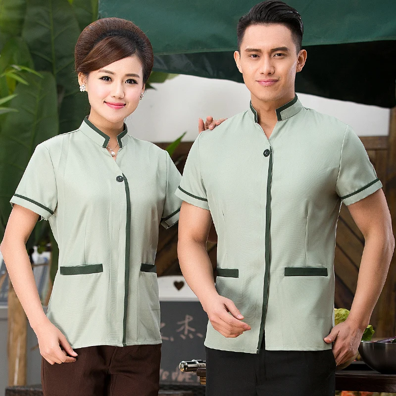 La limpieza de la ropa de manga Hotel ama de llaves uniforme piso limpio mono de verano ropa uniforme mujer limpieza J123