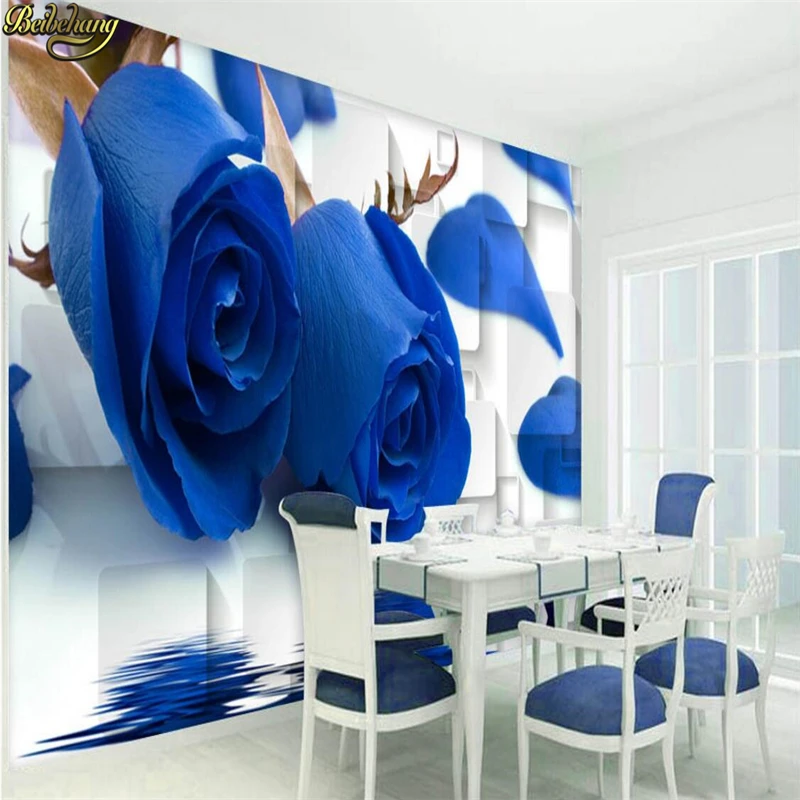 

beibehang Custom photo wallpaper large mural blue rose reflection box 3D living room bedroom TV wall papel de parede