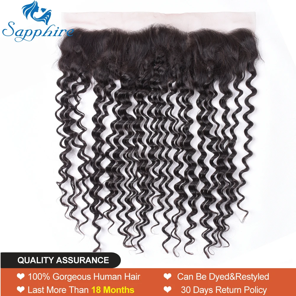 Sapphire Hair Brazilian Deep Wave 13*4 Lace Frontal Closure Human Hair Extensions Ear To Ear Brazilian Deep Curly Lace Frontal