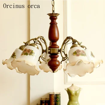 

Mediterranean antique stained glass chandelier living room bedroom American garden country LED solid wood Chandelier