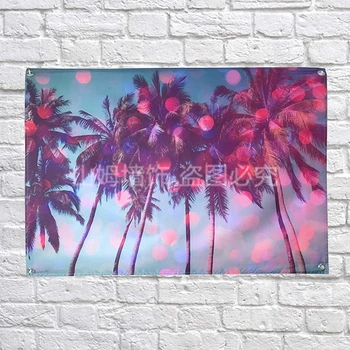 

Red coconut tree Poster Banners Bar Cafe Hotel Theme Wall Decoration Hanging Art Waterproof Cloth Polyester Fabric Flags