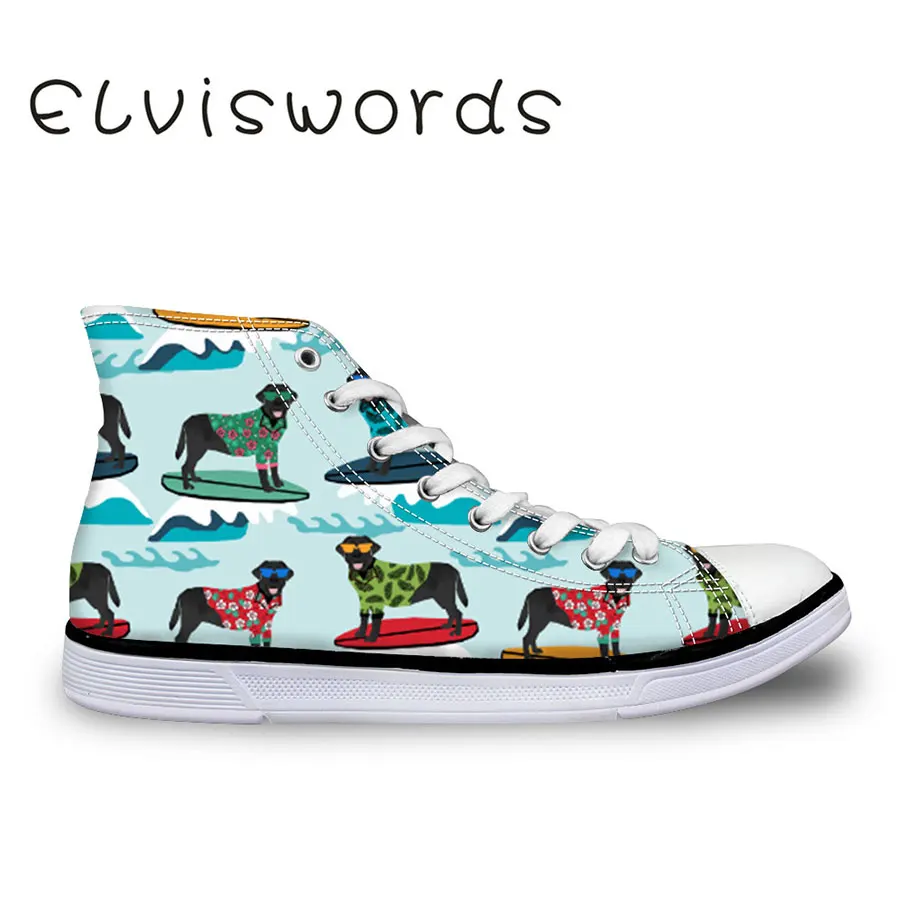 

Women's High-top Vulcanized Shoes Canvas Shoes Fashion Black Labbrador Printed Lace-up Flat Casual Shoes Student Sneaker