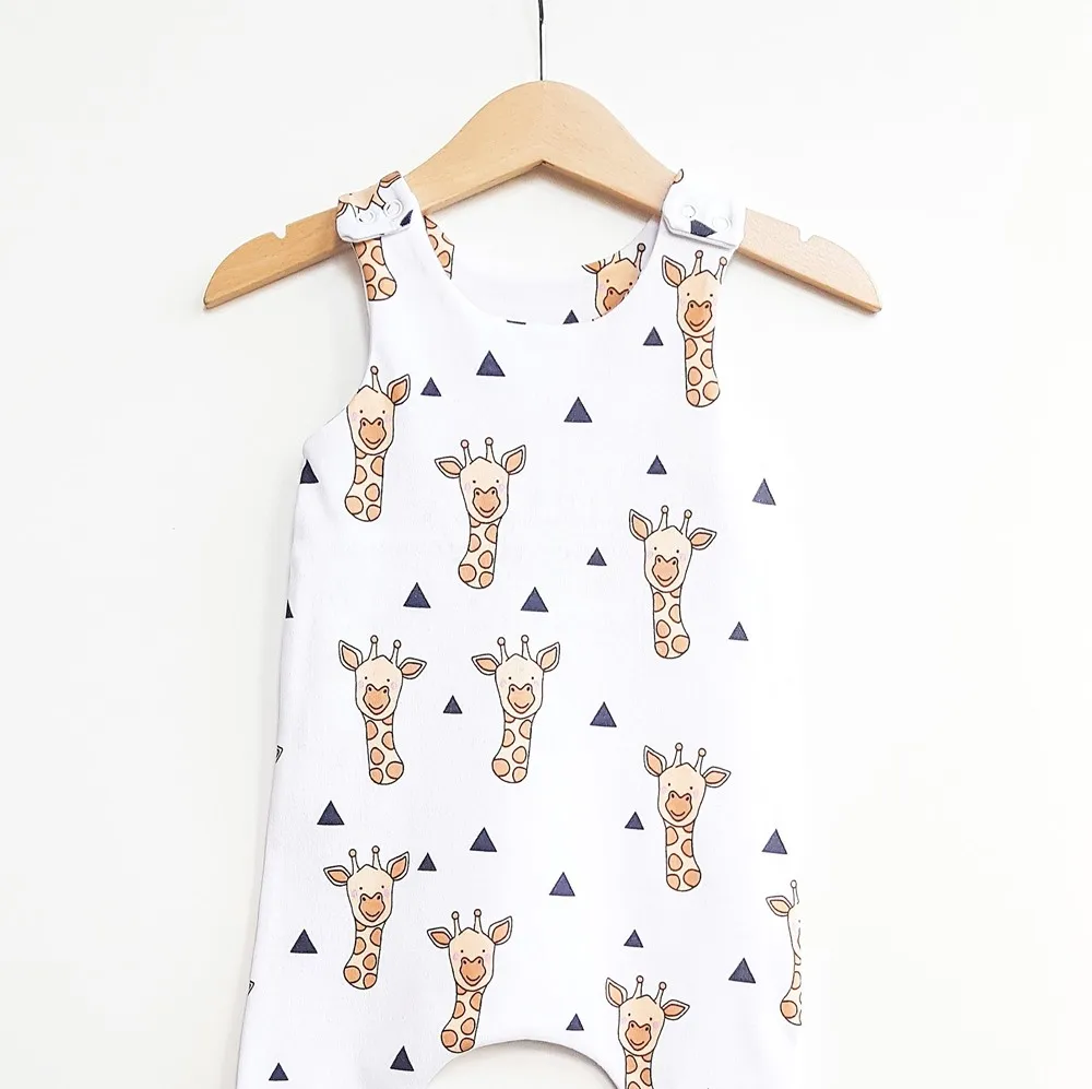 الوليد الطفل أطفال بنين بنات رومبير وتتسابق صبي فتاة السروال القصير أكمام جولة الرقبة القطن الزرافة بذلة playsuit