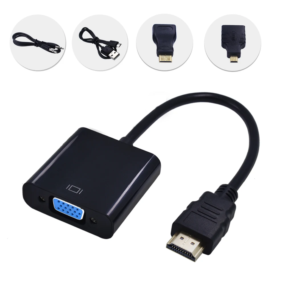 

TISHRIC HDMI2VGA HDMI To VGA Cable Male To Female Adapter Audio Power + Mini Micro HDMI Connector 1080P Converter For PS3 PS4