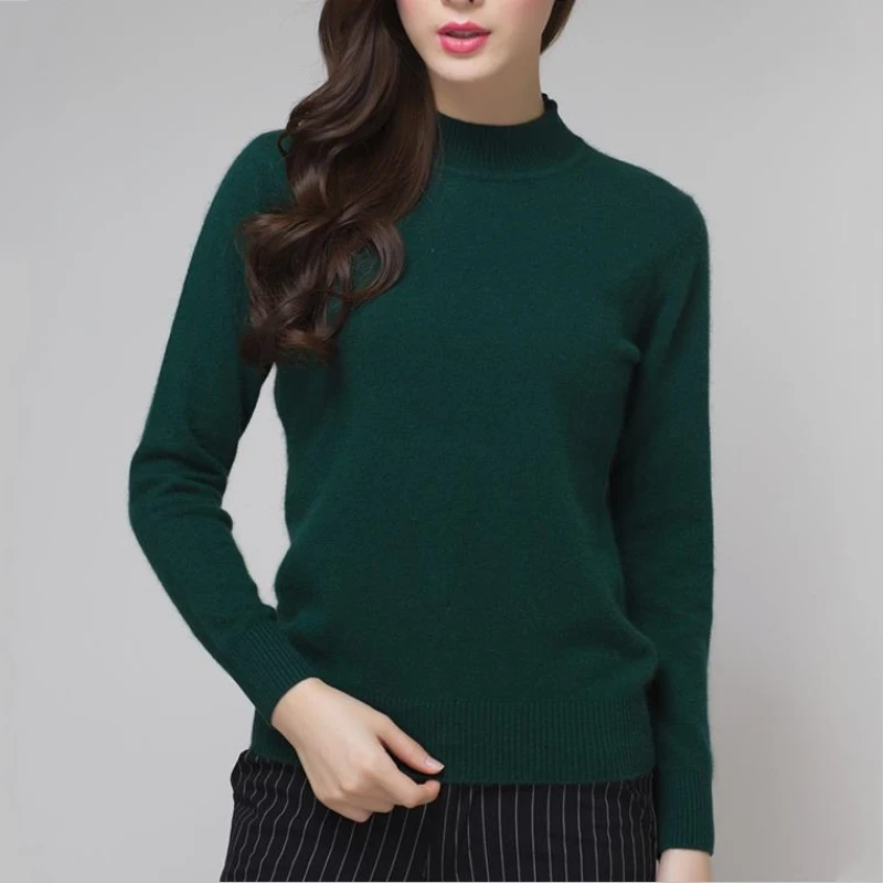 Женский кашемировый эластичный осенне-зимний свитер с высоким воротом и пуловеры, шерстяной свитер, облегающий вязаный пуловер - Цвет: Dark Green
