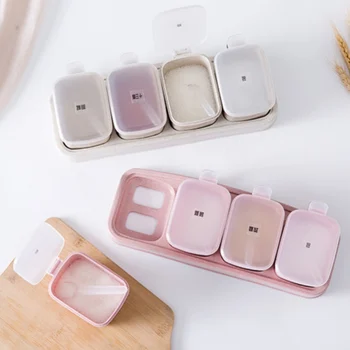 

New 3/4 Cans Household Kitchen Storage Boxes Seasoning Spice Jar With Spoon Healthy Natural Wheat Straw Food Container