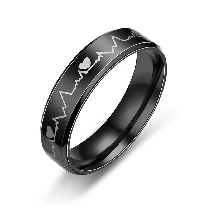 ZORCVENS Черная Нержавеющая Сталь электрокардиограмма сердцебиение кольца для мужчин рок кольцо ювелирные изделия