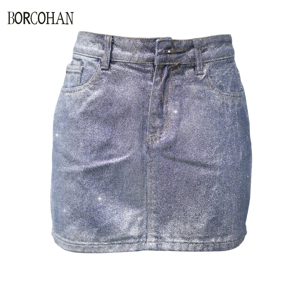 

woman silver powder mid-waist skirt denim a-line skirt party mini skirt yk118