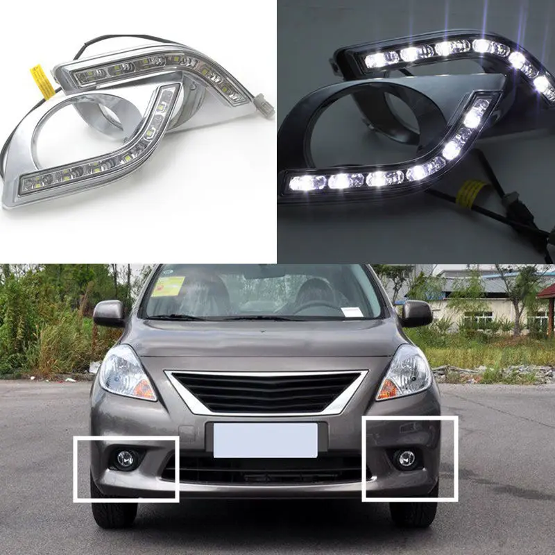 2 шт. LED Габаритные огни DRL светодиодный светильник тумана для Nissan Sunny VERSA 2011-12