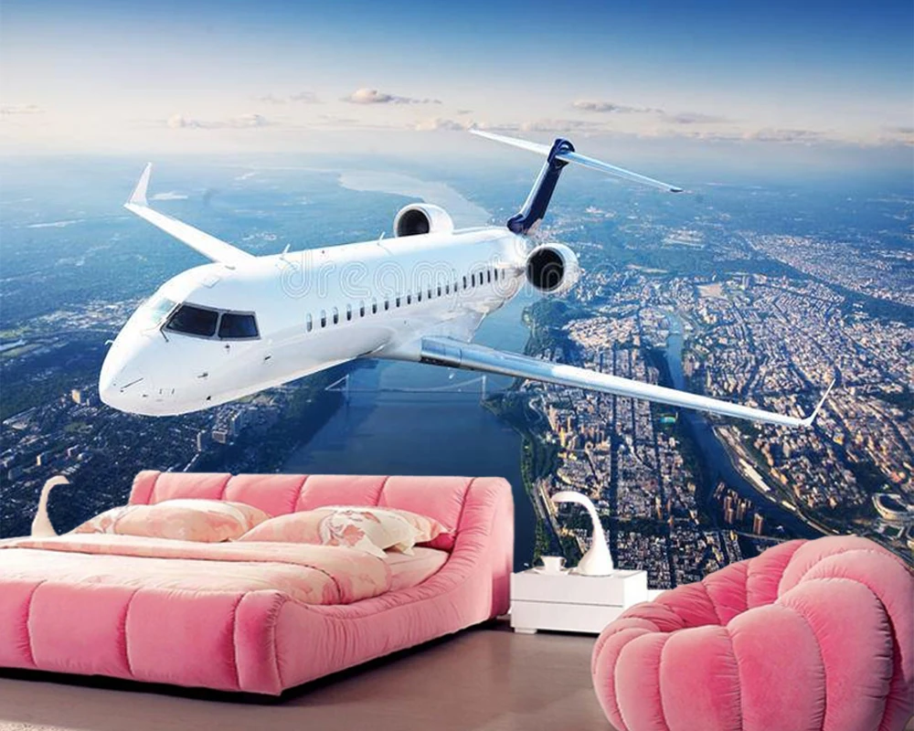 Частный самолет в голубом небе 3D обои papel де parede, гостиная ТВ диван стены спальни обои домашний декор Фреска