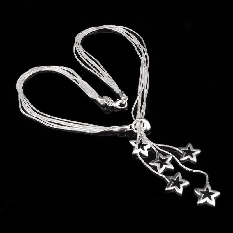 OMHXZJ/ ; модный подарок для женщин; Серебряная цепочка со звездами; браслет из стерлингового серебра 925 пробы+ ожерелье; комплект ювелирных изделий; SE52