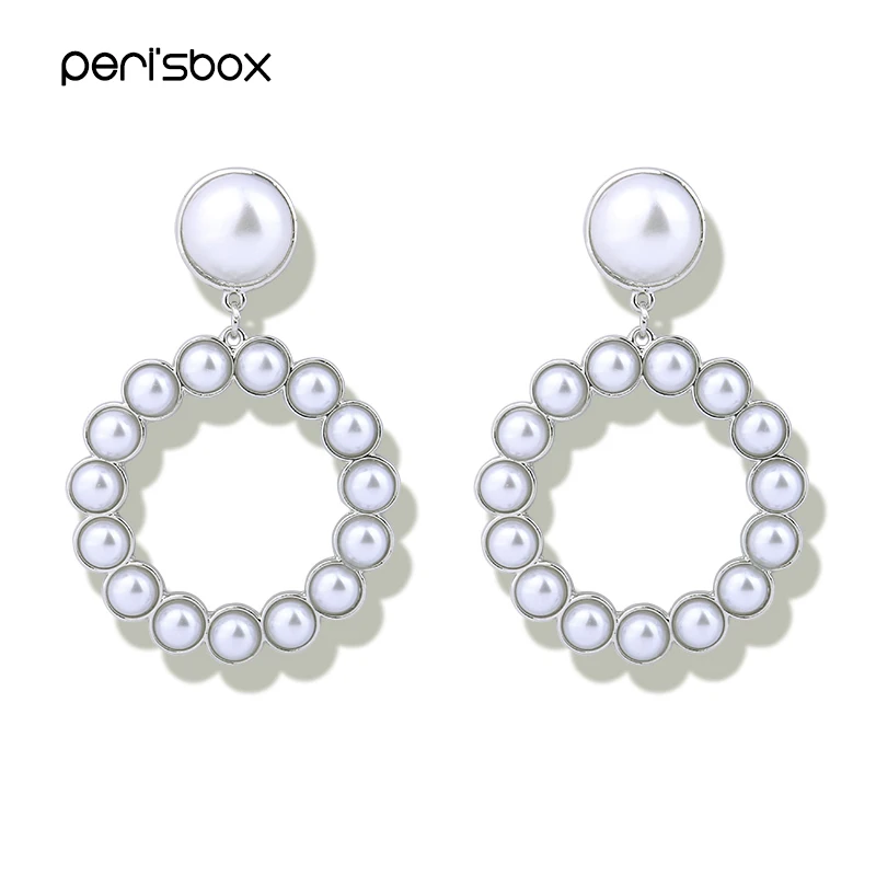 

Peri'sBox Boho Sliver Color Pearl Large Hoop Earrings for Women Bijoux Oversized Big Hoops Earrings Statement Circle Earrings