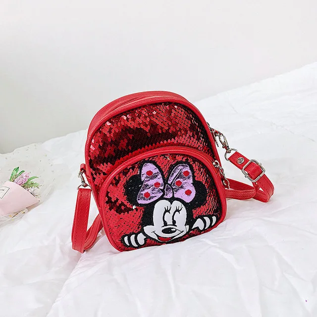 new Disney cartoon Minnie children's bag sequins girls backpack shoulder slung princess bag child purse - Цвет: 6