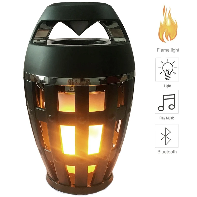 2в1 пламенный атмосферный светильник Bluetooth динамик Портативный беспроводной стерео динамик с музыкальной лампочкой наружный кемпинг НЧ-динамик - Цвет: Black