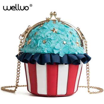 Fashion Cake Women Day Clutch Ice Cream Chain Hand Bag Cute Girls Crossbody Messenger Bags Female Mini Clutches Handbag XA28B