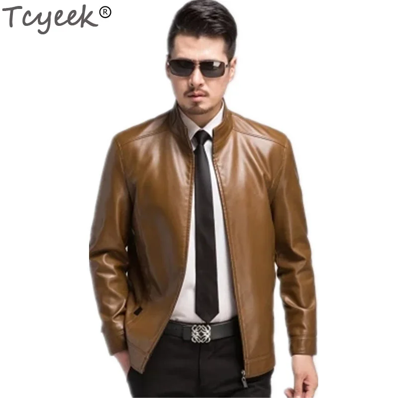 

2019 New Fashion PU Leather Jacket Men Black Red Brown male leather jacket Trend Slim jaqueta couro masculina Tcyeek HH020