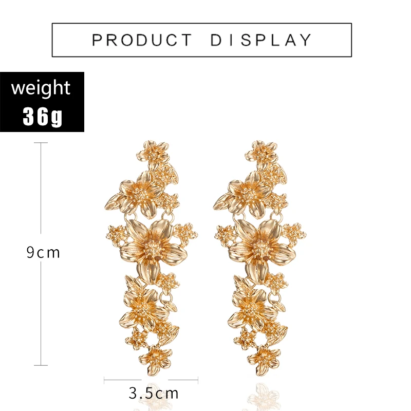 Docona, роскошные длинные серьги с большим цветком, золотые, серебряные, с подвеской, для женщин, трендовые, с большим цветком, висячие серьги, brincos 3841