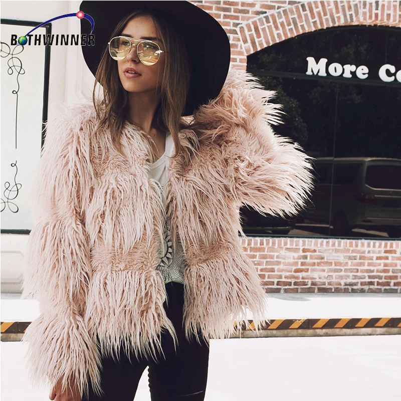 

Bothwinn Faux Fur Coat Women Fur Jacket Long Sleeve Female Outerwears Jackets 2017 Autumn Winter Hairy Overcoat Shearling Jacket