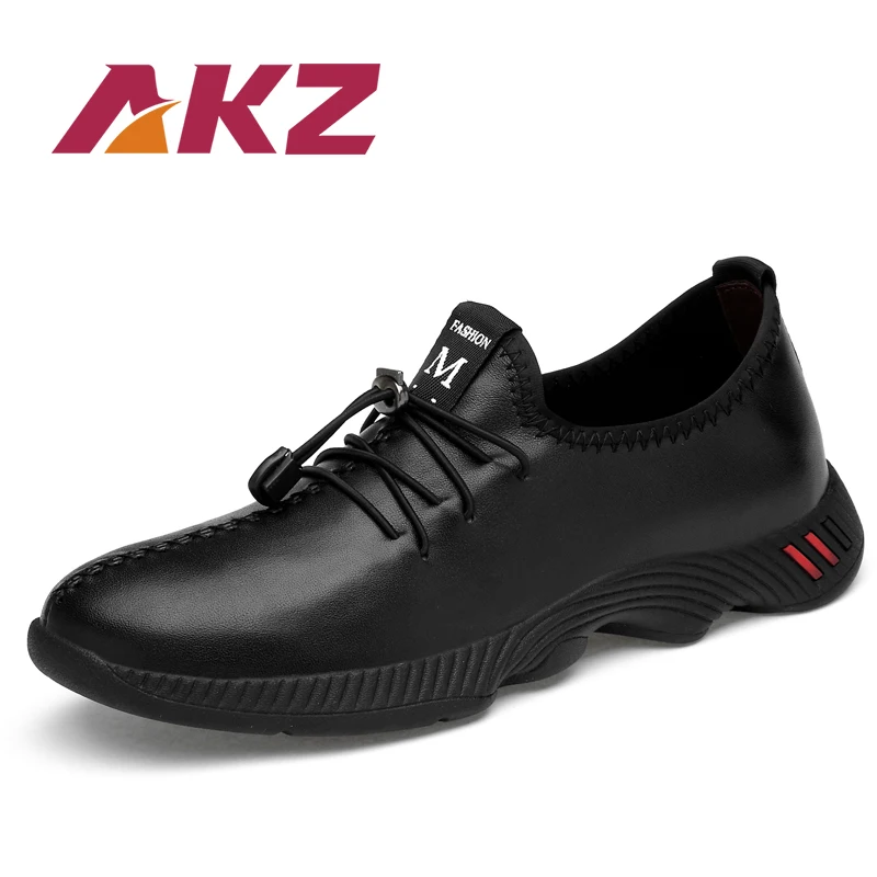 AKZ 100% Genuine Leather Man Loafers Men's casual shoes 2018 Spring Summer Light Air mesh outdoor walking Elastic band | Обувь