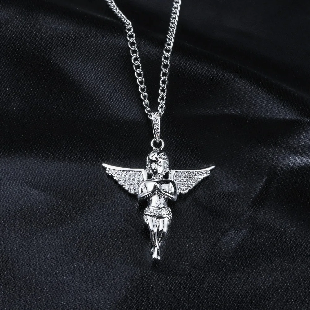 

Cubic Zircon Crystal Small Angel Pendant Necklace Hip Hop Choker Silver Chain Charm Necklace Women Men Jewelry Gift