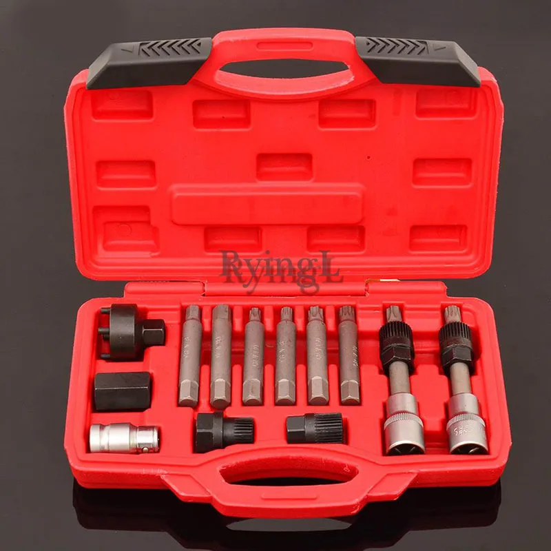 

// 13 Pcs Alternator Freewheel Pulley Removal Socket Bit Set Garage Service Tool Kit