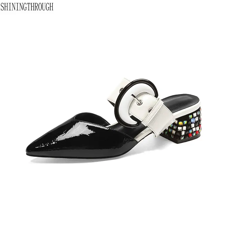 

Fashion Women slippers 2019 New Genuine Leather Casual Basic Rhinestone sandals Summer Party Wedding Shoes Woman