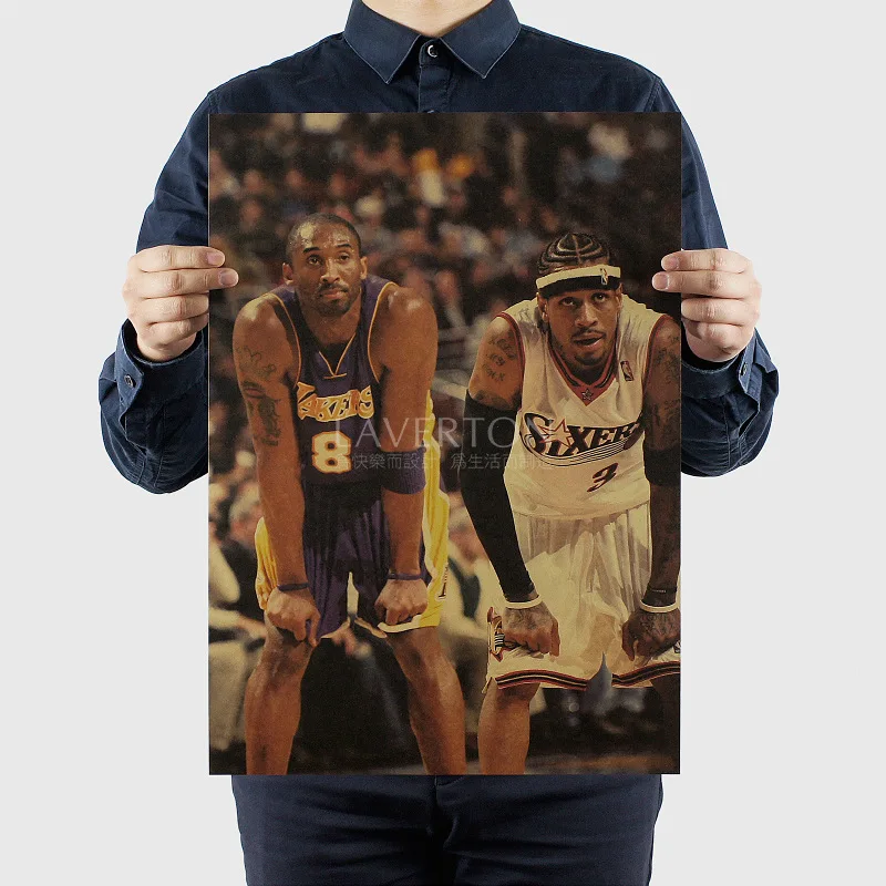 

NBA Basketball Star Kobe Allen Iverson BryantPosters Home Decoration Detailed Antique Poster Wall Chart Retro Matte Kraft Paper