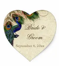 1.5inch Peacock & Feathers Formal Wedding Favor Seals Tags Heart Sticker