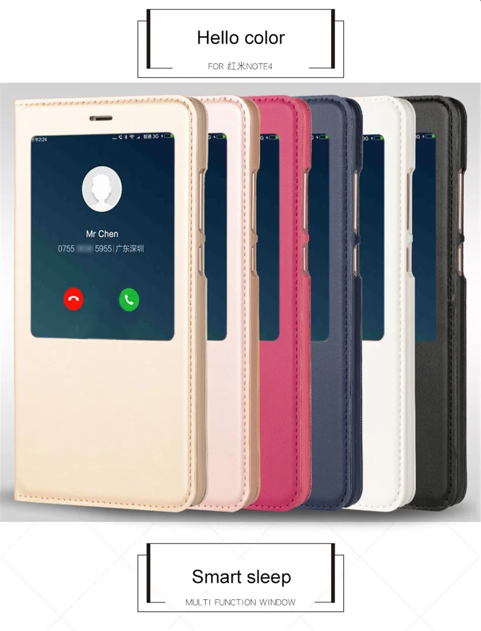 For Xiaomi Redmi 4X 4A Note 4 4X Smart Quick View Open Window Flip PU Leather Cover Case Shock-proof Stand Matte Retro Phone Bga (6)