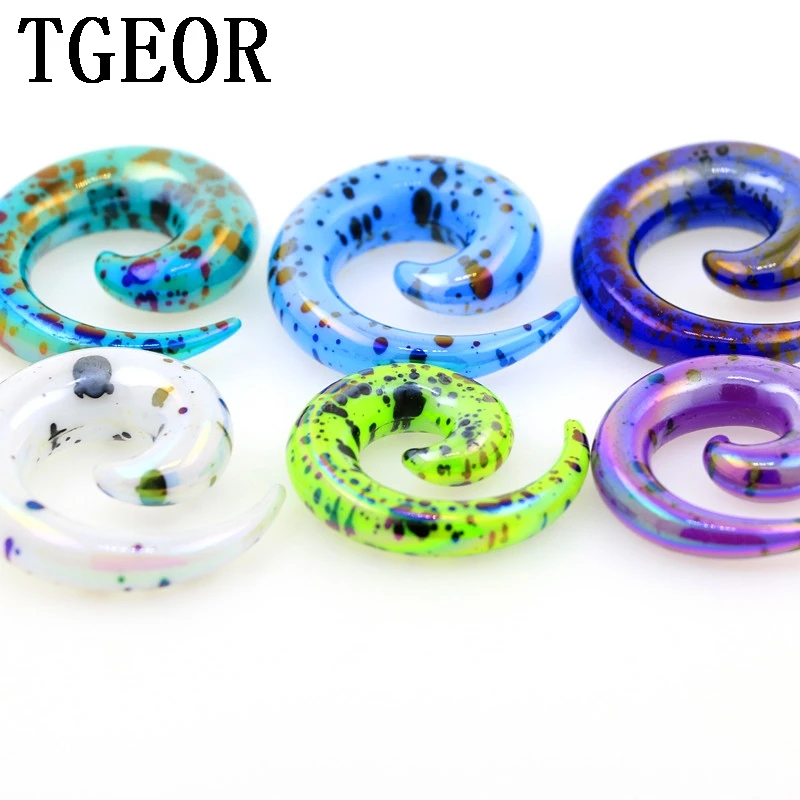 

Hot piercing body jewelry ear expander Charm 80pcs mixed 8 gauges double color spiral acrylic ear taper free shipping