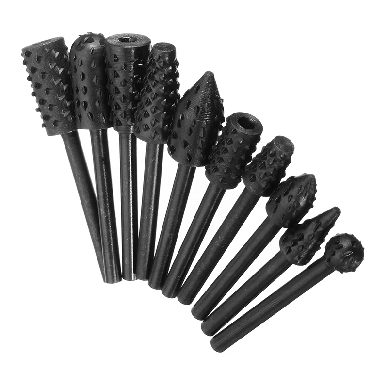 Drillpro 10Pcs 3mm Shank Rotary File Drill Bits Rotary File Cutter Rotary Rasp Set Woodworking Tool