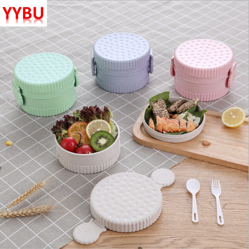 

YYBU Food Containers Kids Eco-friendly Heated Wheat Straw Lunch Box for Kids Round Pink Picnic School Bento Box Heating