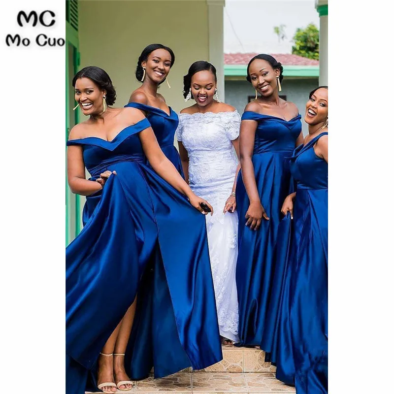 Off the Shoulder Royal Blue Long Bridesmaid Dress with Slit