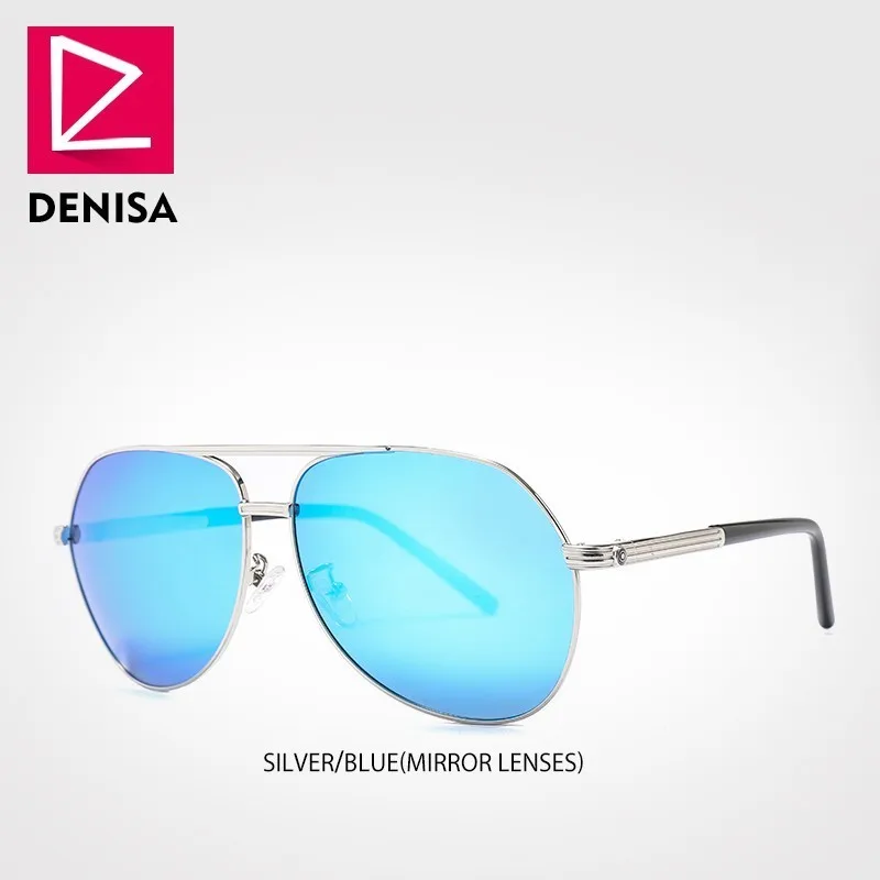 DENISA, зеркальные Мужские солнцезащитные очки, пилот, поляризационные, солнцезащитные очки, мужские, UV400, для вождения, для женщин, oculos de sol masculino, G98156 - Цвет линз: Blue Mirror Lens