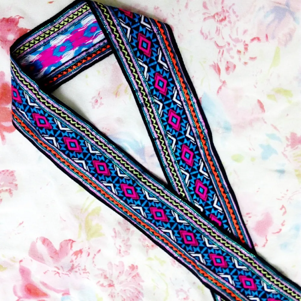 

4.5cm 45mm 1-7/8' Cotton Zigzag Waved Rhombus Colorful Diy Costume Curtain Laciness National Jacquard Ribbon Woven Webbing Trim