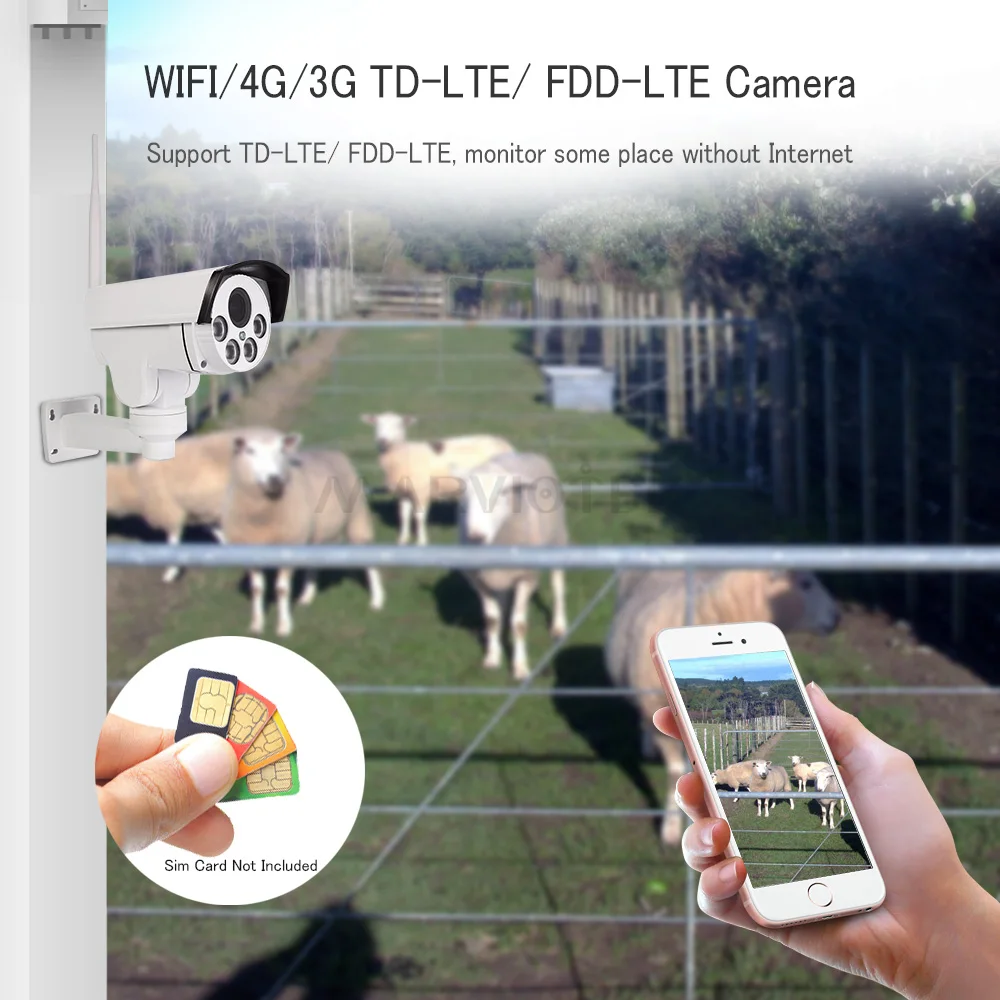 Беспроводная ip камера 4G LTE для улицы 960P 3G видеонаблюдения стандарта gsm Ip 1080P IP ptz